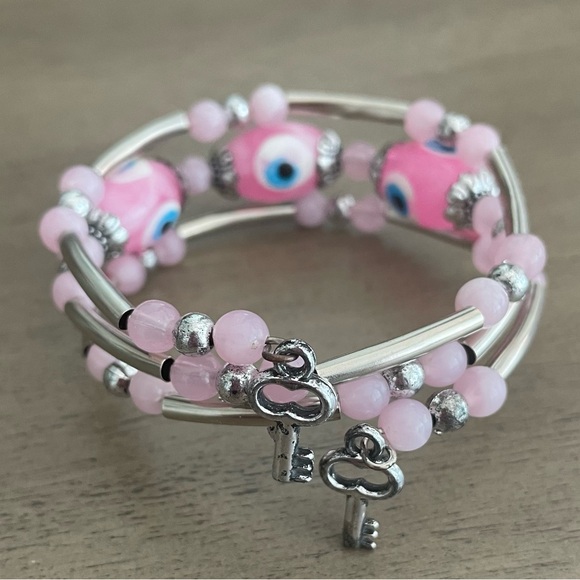 Pink Evil Eye Coil Bracelet for Women/Teen Girls - Picture 4 of 5